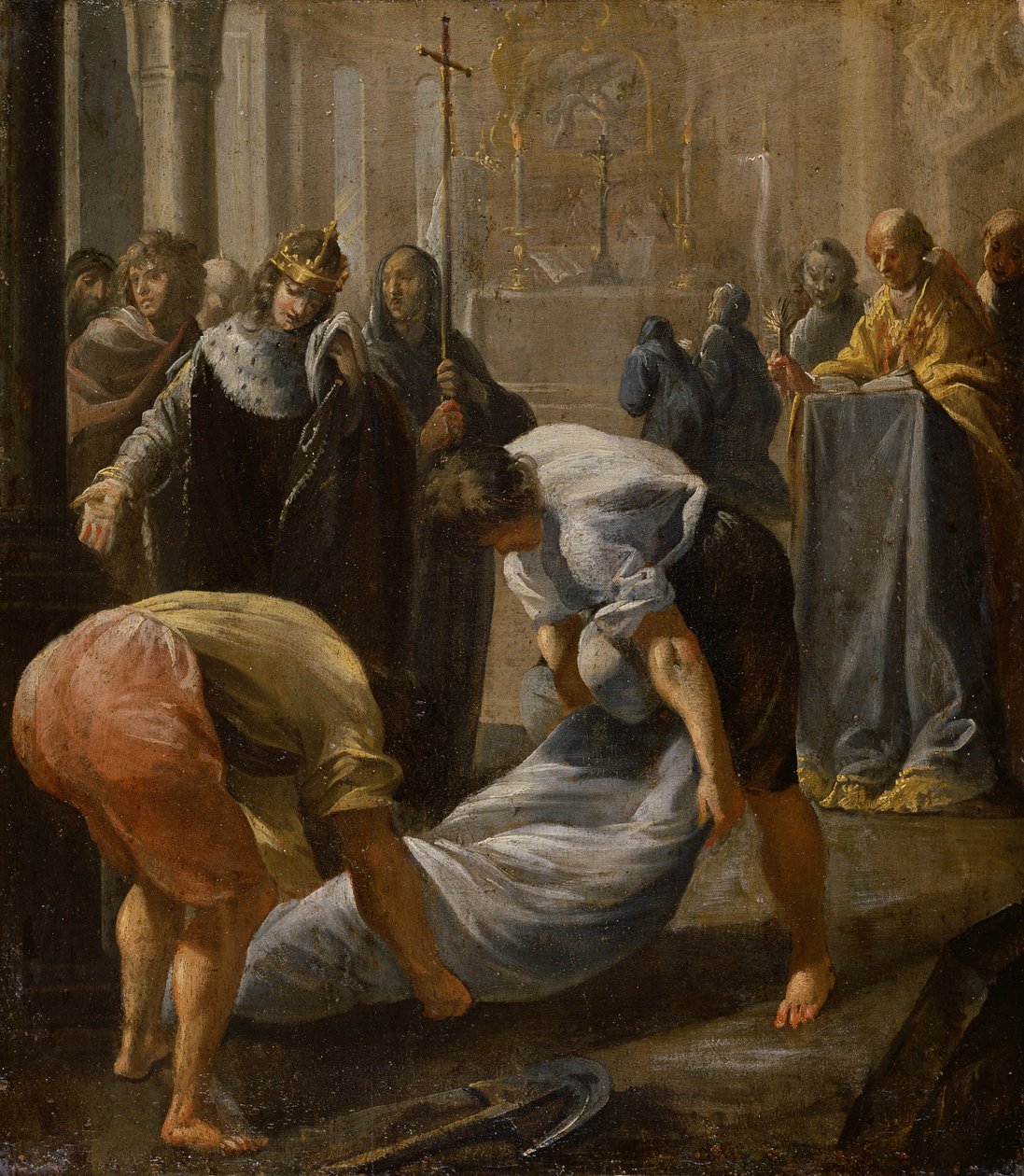 The Shrouding of Abbed Suger (1081-1151) i Basilica of St. Denis i Paris, i nærvær av kong Louis VII (1120-80) av Frankrike, i 1152 av Charles Errard