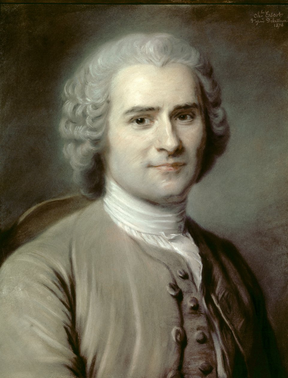 Portrett av Jean-Jacques (Jean Jacques) Rousseau (1712-1778), sveitsisk filosof. Pastell av Charles Escot (1834-1902) 1874 Søn. 0,46x0,38 m - Portrett av Jean-Jacques (Jean Jacques) Rousseau (1712-1778), sveitsisk filosof. Pastell av Charles Escot (1834-19 av Charles Escot