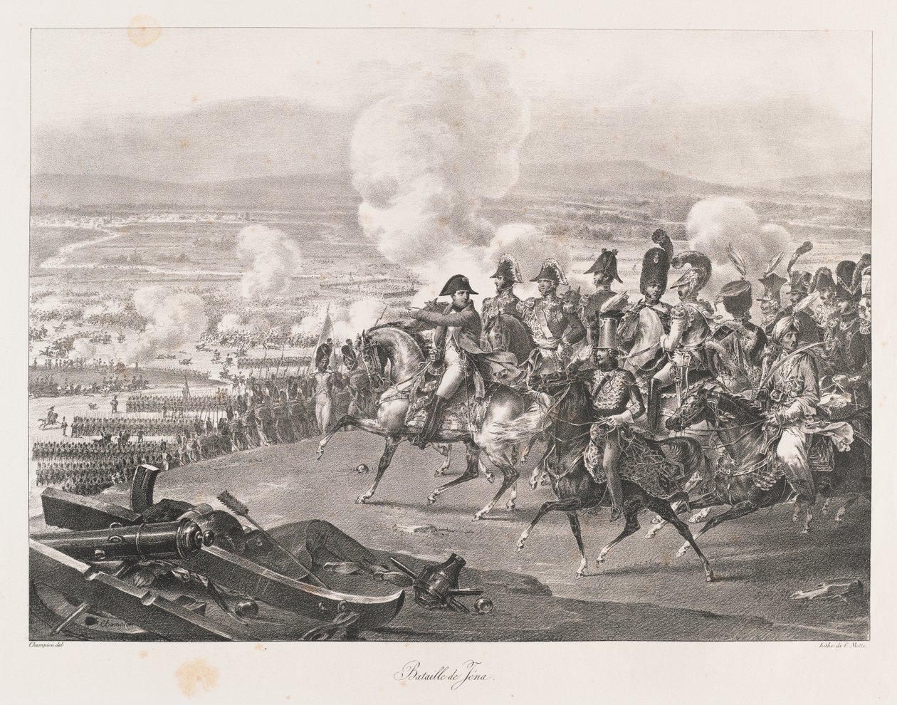 Slaget ved Jena, tidlig på 1800-tallet (litho) av Charles Etienne Pierre Motte