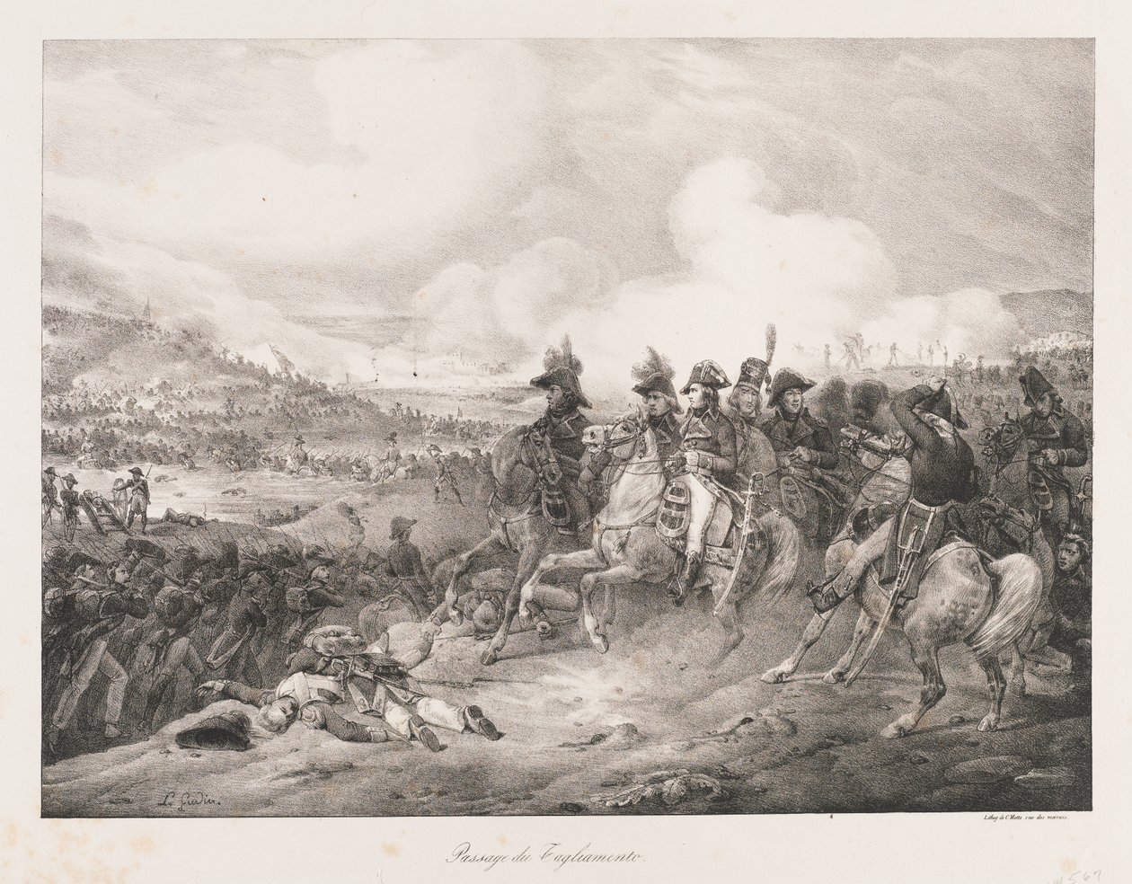 Krysser Iagliomento, tidlig på 1800-tallet (litho) av Charles Etienne Pierre Motte