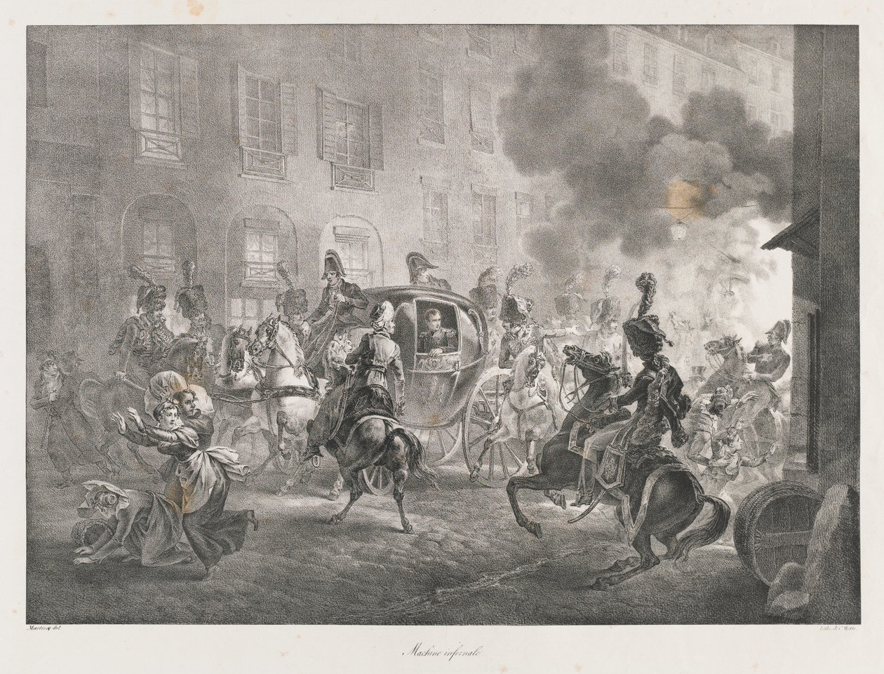 Infernal Machine, tidlig på 1800-tallet (litho) av Charles Etienne Pierre Motte