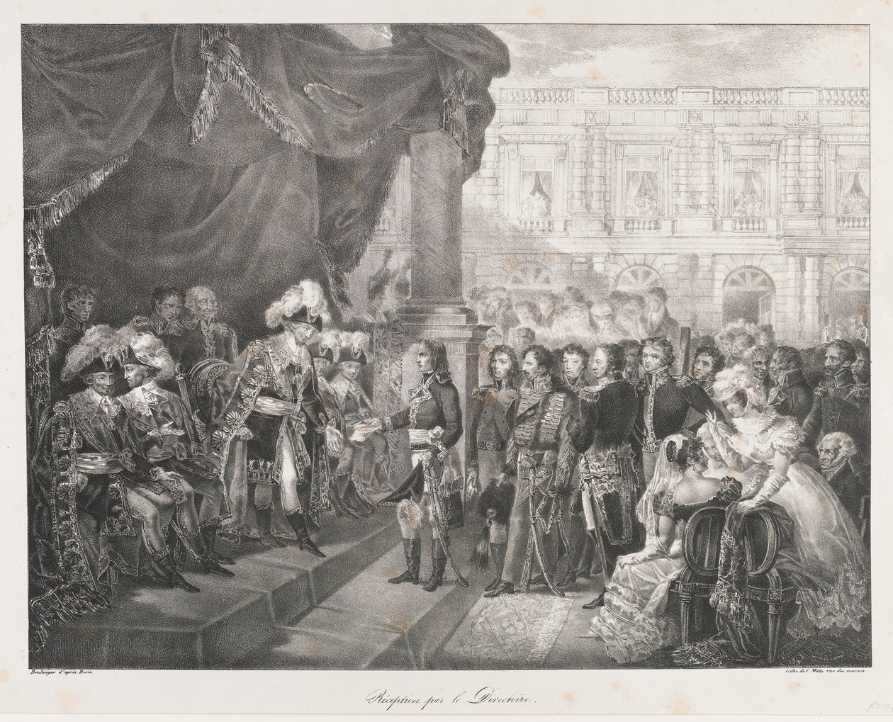 Mottak av Directoire, tidlig 19 århundre (litho) av Charles Etienne Pierre Motte