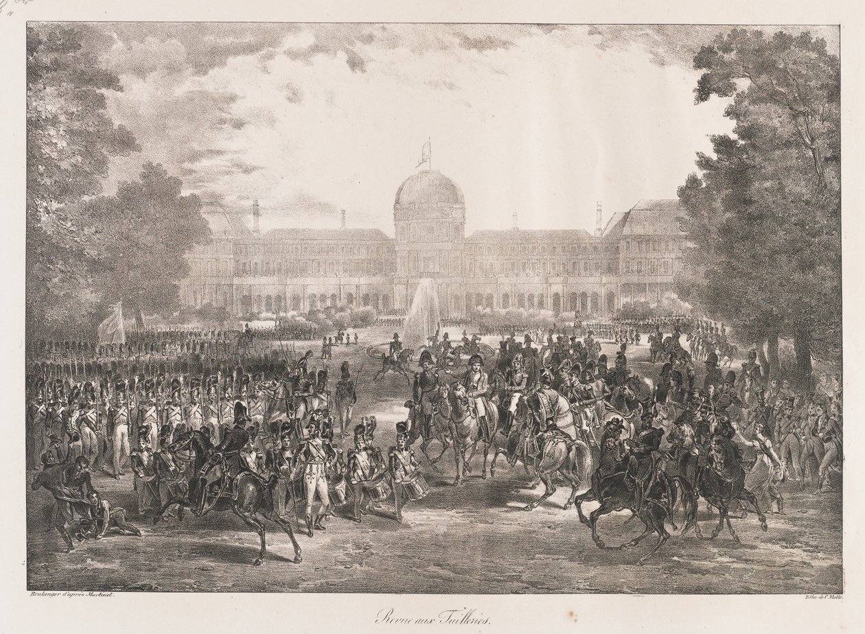 Gjennomgang av Tuileriene, tidlig på 1800-tallet (litho) av Charles Etienne Pierre Motte