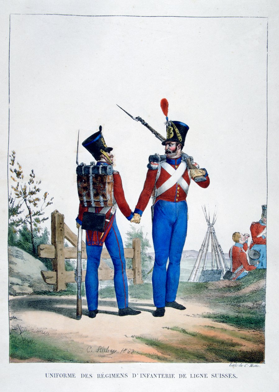 Uniform av et regiment av sveitsisk infanteri, Frankrike, 1823. av Charles Etienne Pierre Motte
