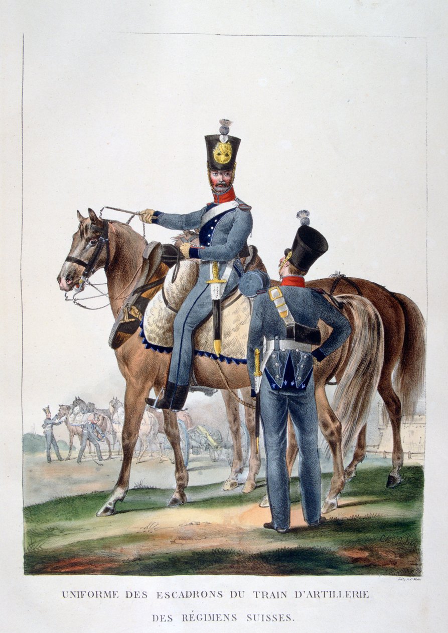 Uniform av en skvadron med hesteartilleritog fra et sveitsisk regiment, Frankrike, 1823. av Charles Etienne Pierre Motte