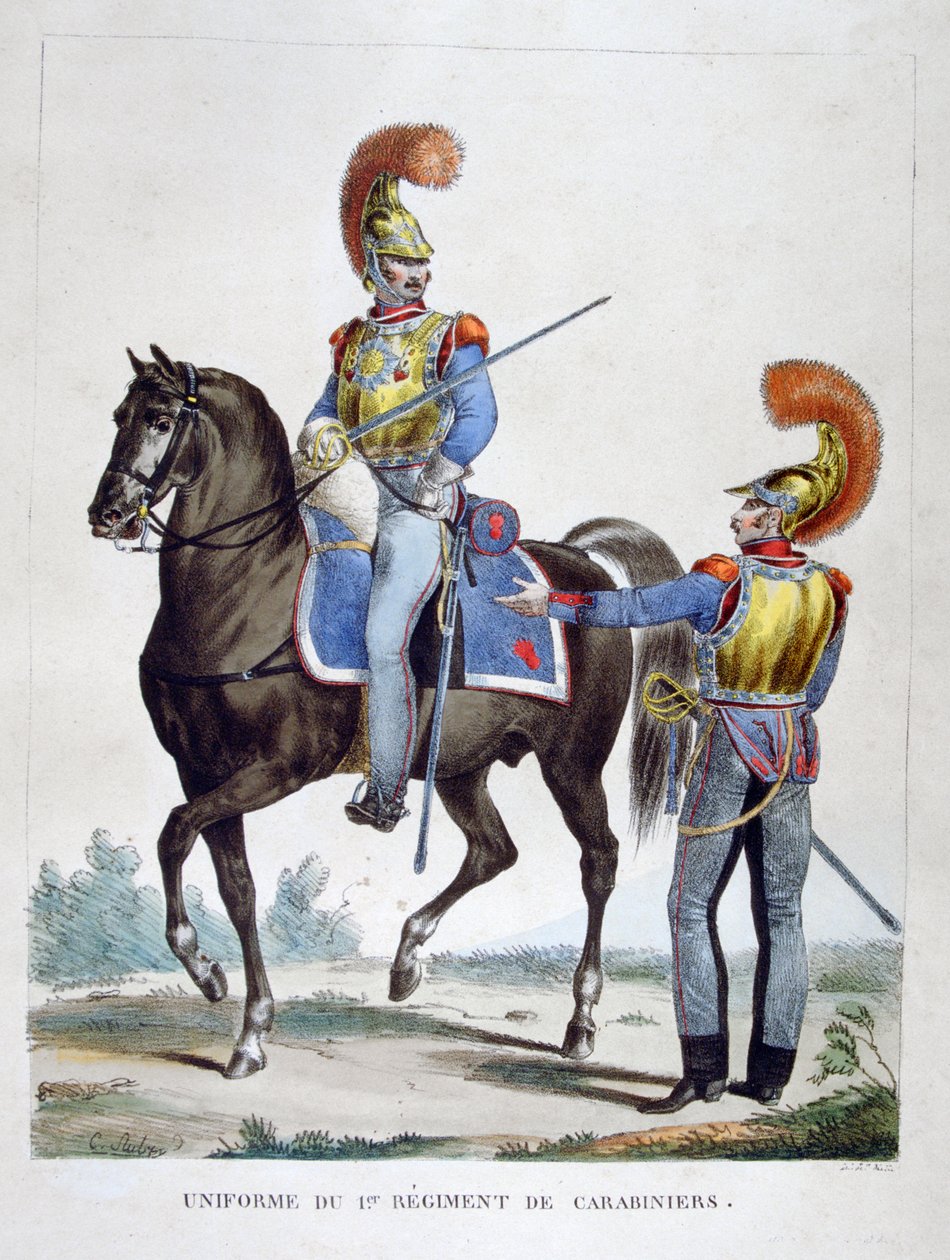 Uniform fra 1. regiment av Carabiniers, Frankrike, 1823. av Charles Etienne Pierre Motte