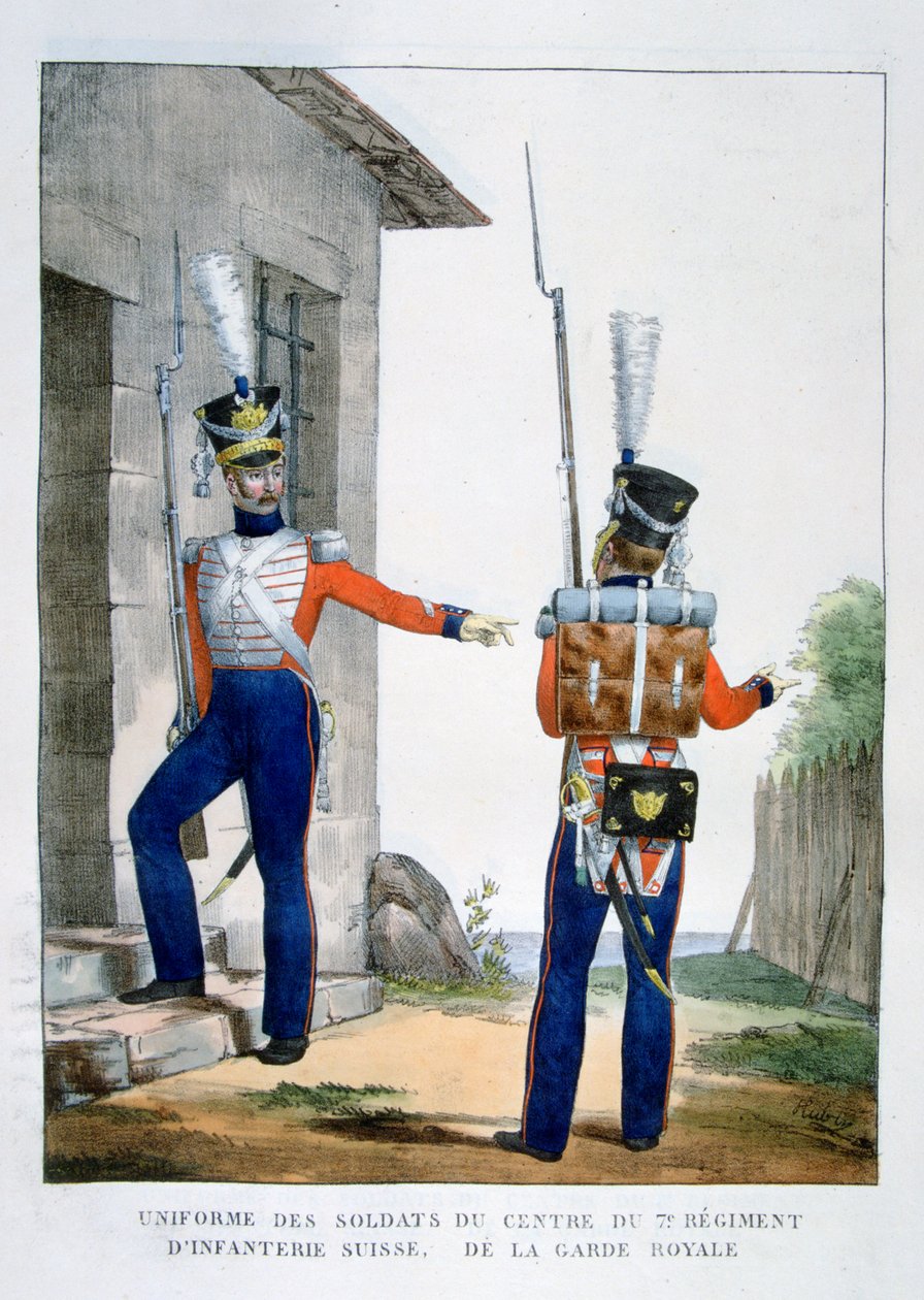 Uniform av det sveitsiske 7. infanteriregimentet til den kongelige garde, Frankrike, 1823. av Charles Etienne Pierre Motte