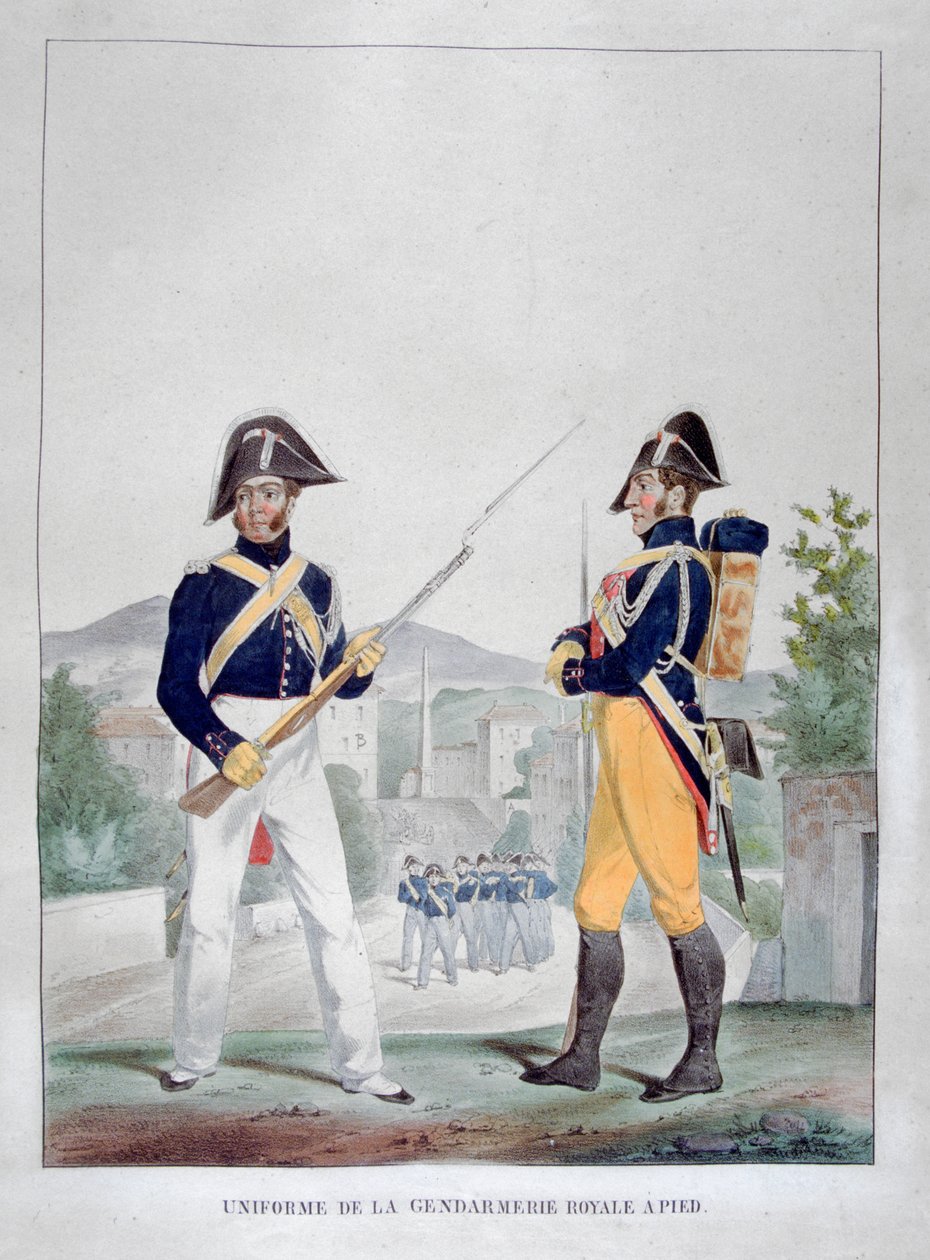 Uniform av de kongelige fotgendarmene, Frankrike, 1823. av Charles Etienne Pierre Motte