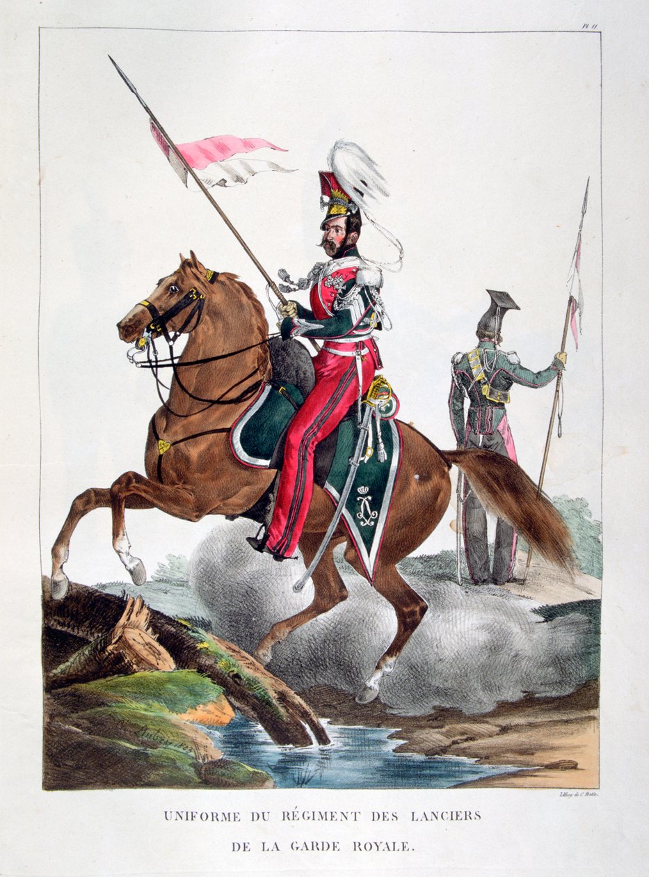 Uniformer av et regiment av lansere fra den franske kongegarden, 1823. av Charles Etienne Pierre Motte
