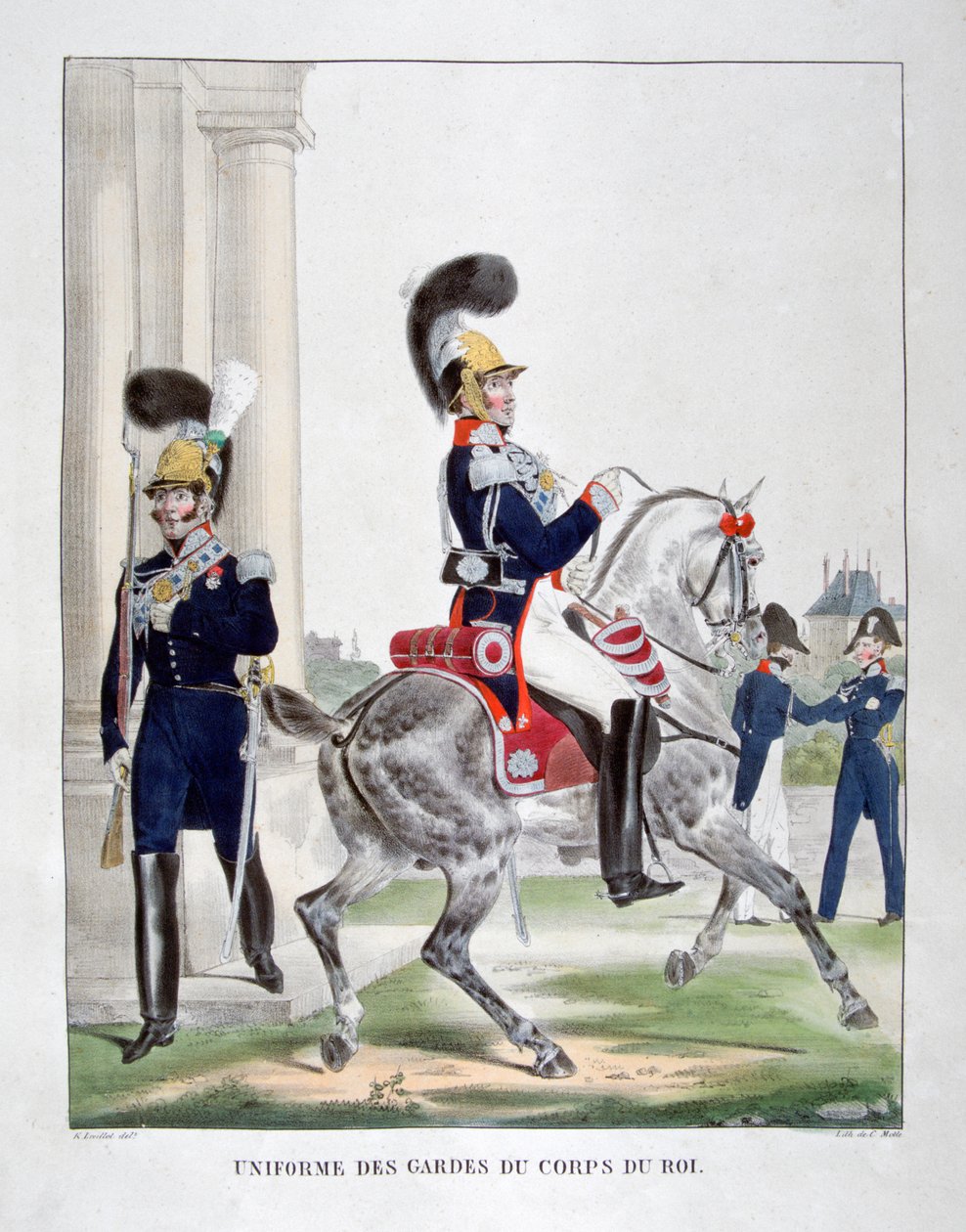 Uniformer av vakter fra det franske kongelige korps, 1823. av Charles Etienne Pierre Motte