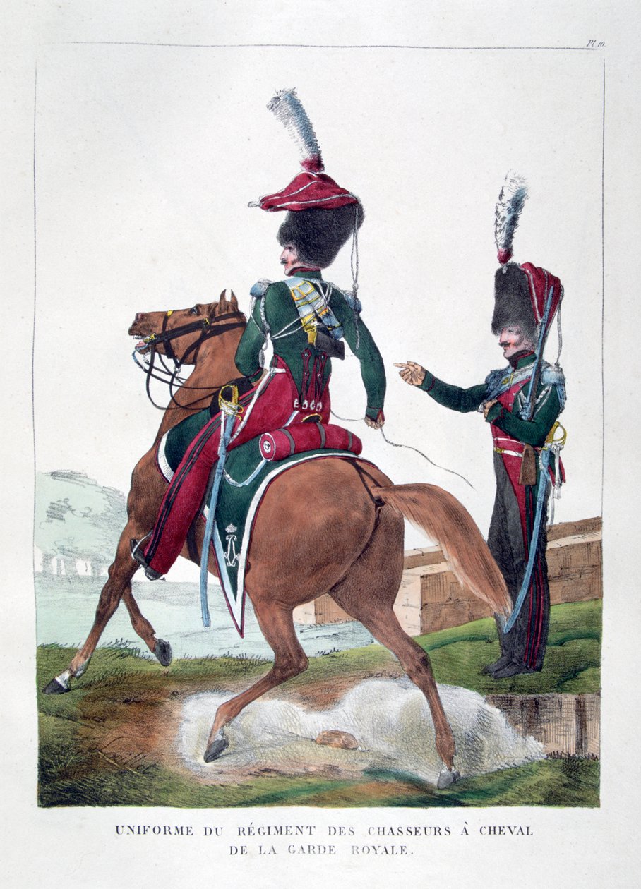 Uniformer av det monterte chasseur-regimentet til den franske kongegarden, 1823. av Charles Etienne Pierre Motte