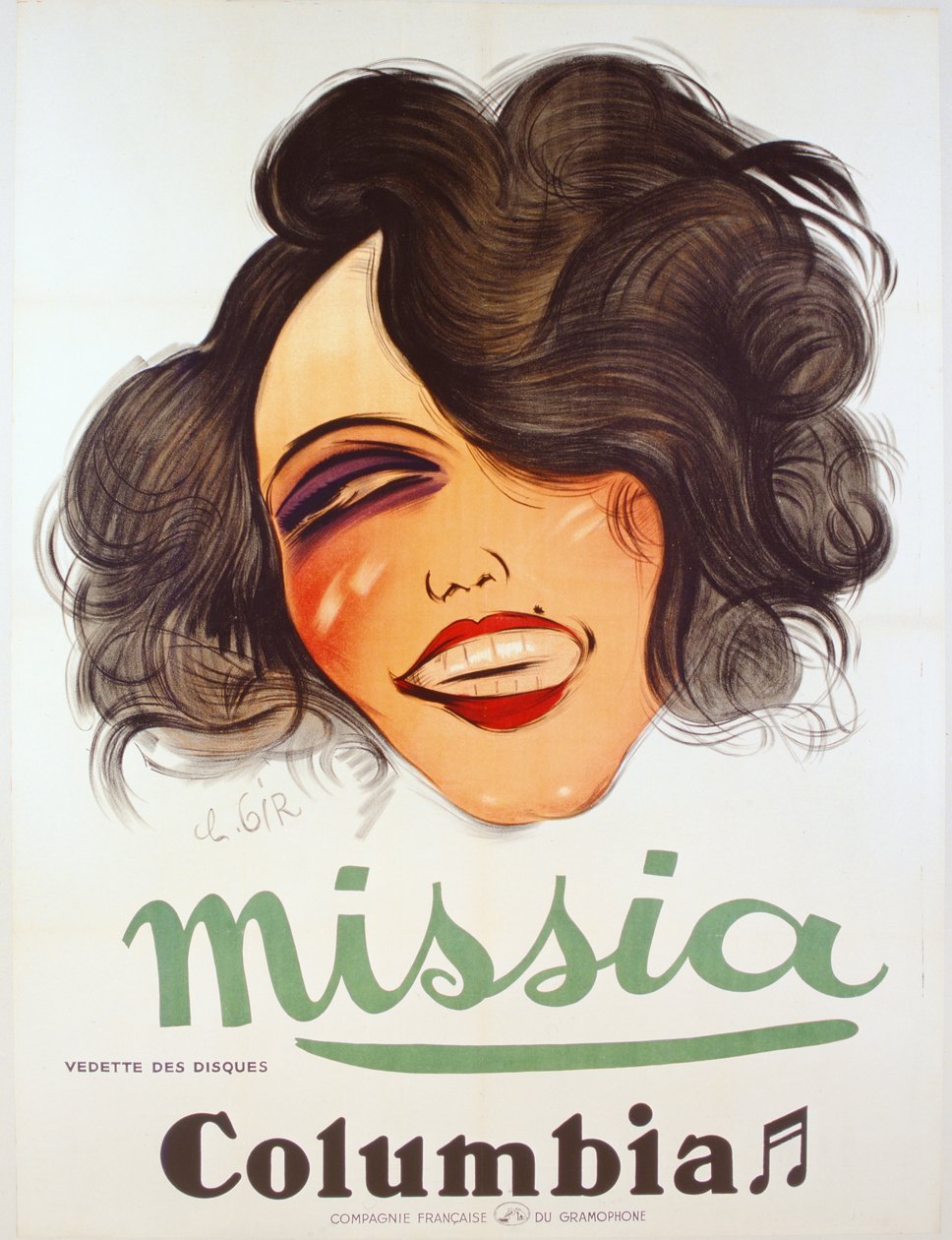 Columbia Records-plakat som reklamerer for den franske chanteuse, Missia, ca. 1935 av Charles Felix Gir