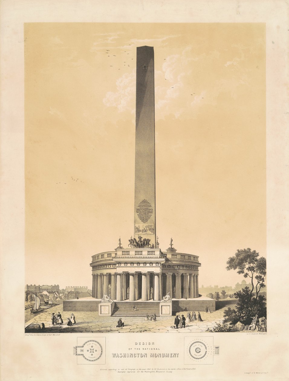 Design av National Washington Monument av Charles Fenderich, after Robert Mills