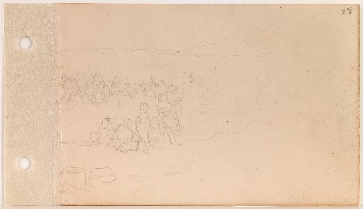 Pahtanka's (Big Head's Band) Gathering on Shore (høyre halvdel; blader 27 verso og 28 recto) av Charles Ferdinand Wimar