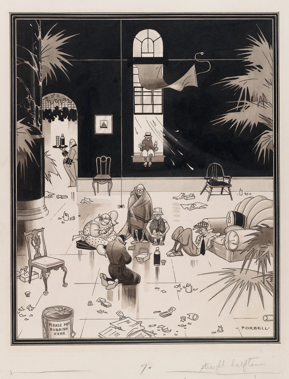Club Life in America, the Picnickers, før 1933 (penn- og blekkvask på papir) av Charles Forbell