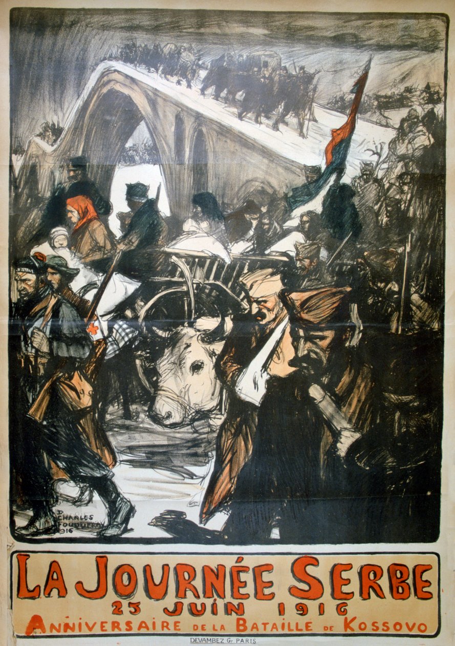 25. juni 1916 - Serbia-dagen, fransk plakat fra første verdenskrig, 1916 av Charles Fouqueray