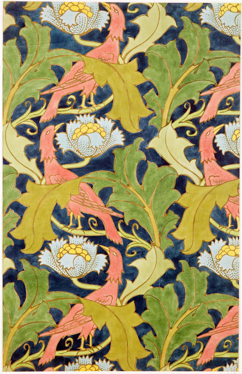 Design for trykt lin, trykt av GO og J.Baker, ca. 1893 av Charles Francis Annesley Voysey
