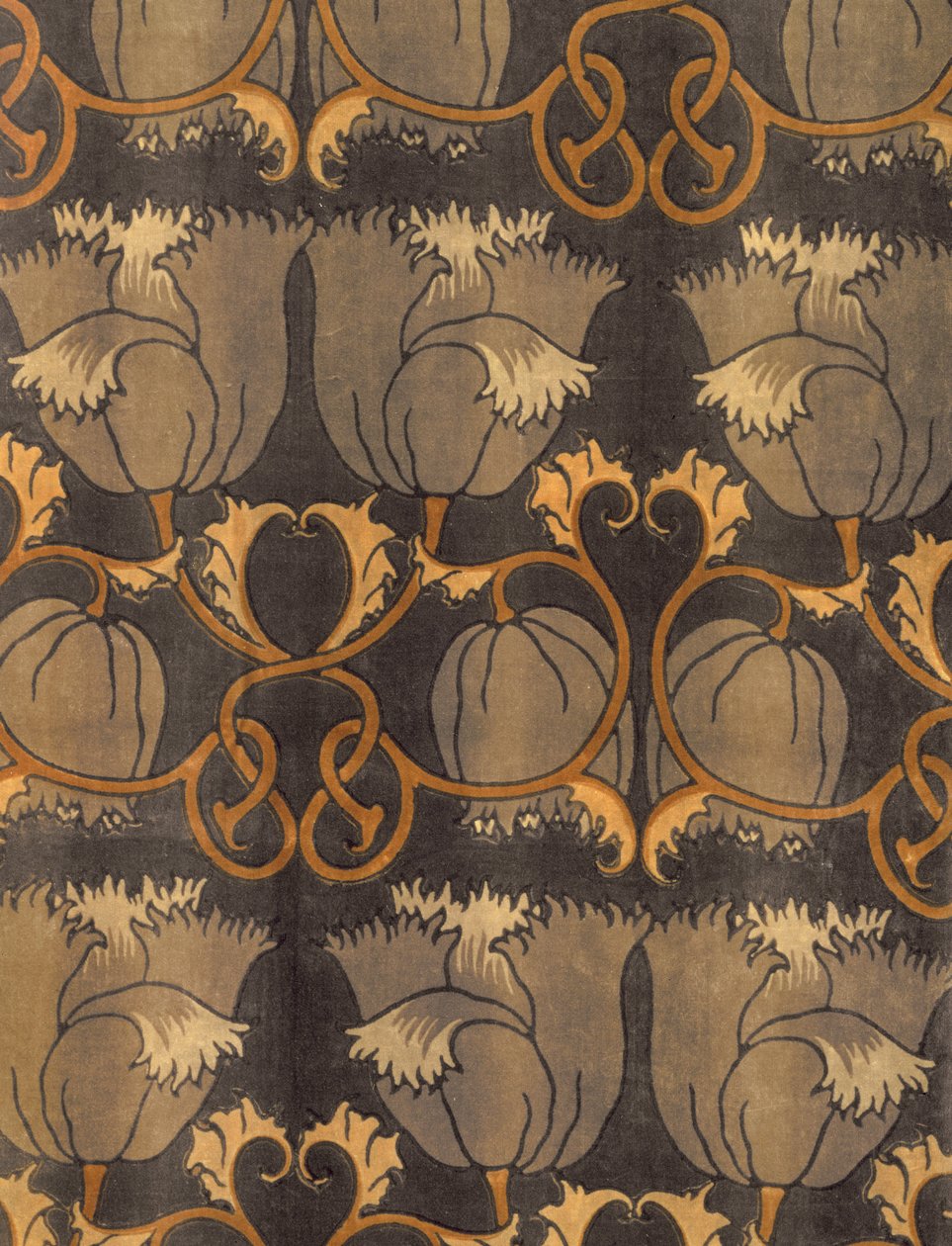 Valmuer, produsert av G.P. & J Baker, ca. 1888 (trykt fløyel) (detalj) av Charles Francis Annesley Voysey