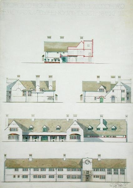 Foreslått hus i Higham Woodford, Essex for Lady Henry Somerset av Charles Francis Annesley Voysey