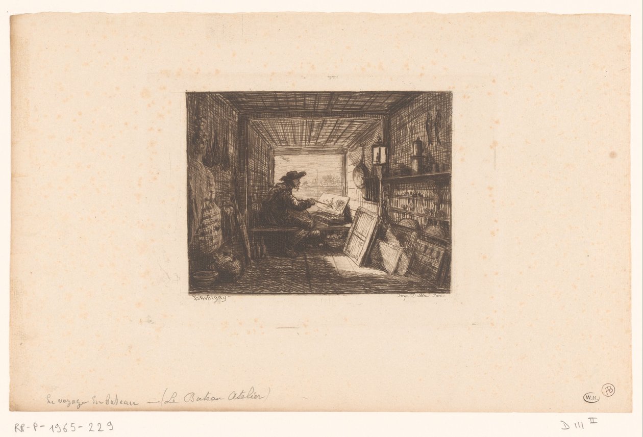 En kunstners atelier Le bateau-atelier Serier med landskap og hendelser rundt vann (serietittel) Reise på bateau av Charles Francois Daubigny