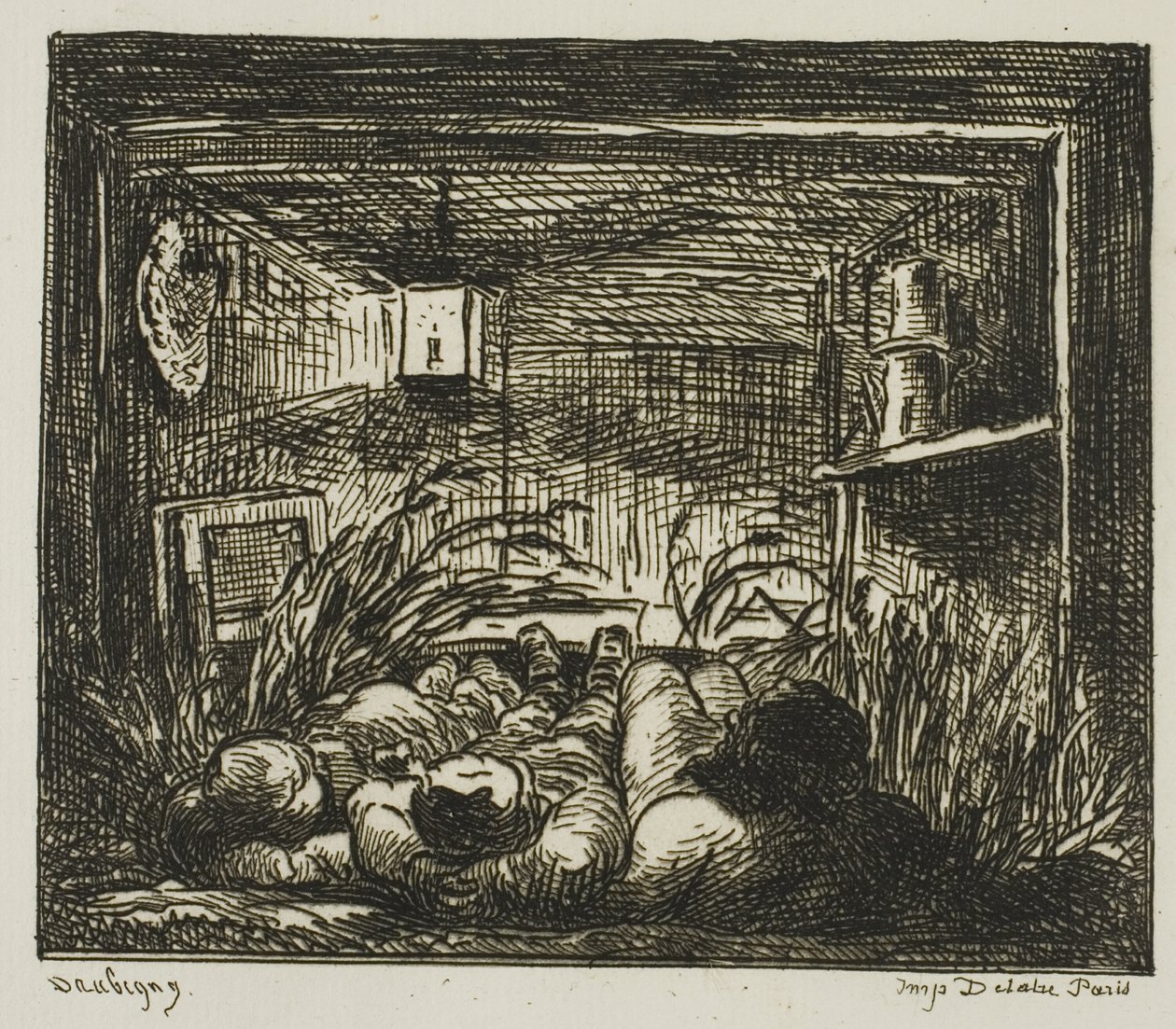 Sengetøy på båten (natt på båten) av Charles Francois Daubigny