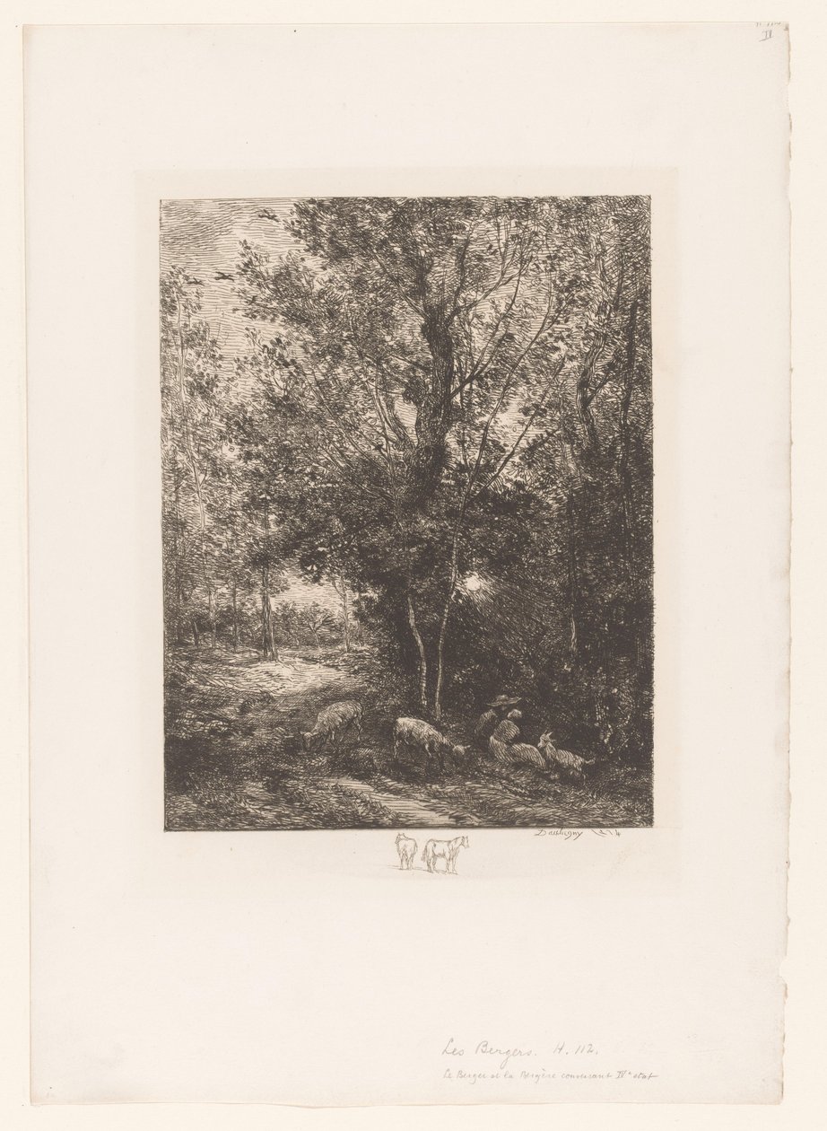 Skog med rastende geitegjetere Le berger et la bergere av Charles Francois Daubigny