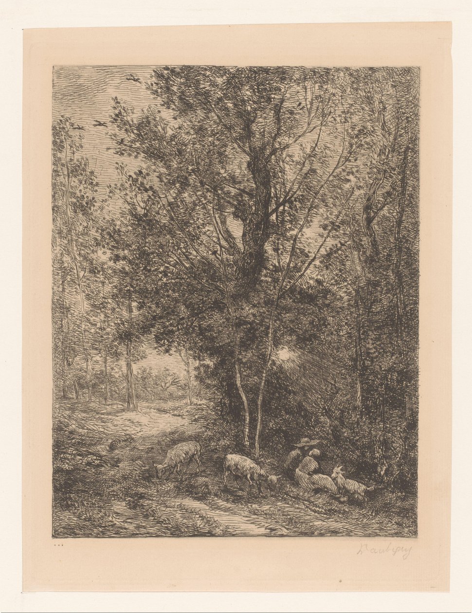 Skog med rastende geitegjetere Le berger et la bergere av Charles Francois Daubigny
