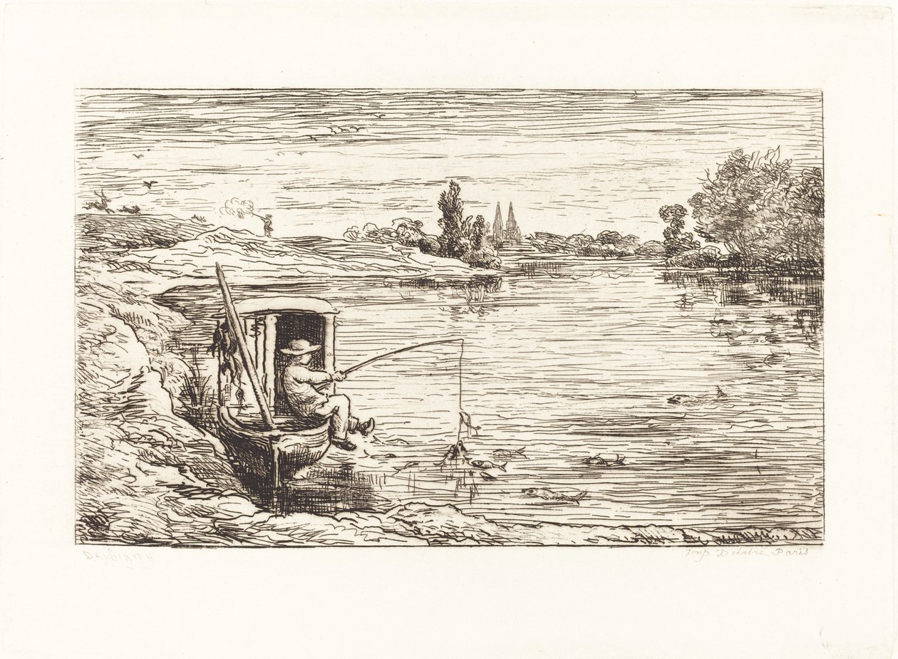 Cabin Boy Fishing (Le Mousse a la peche) av Charles Francois Daubigny