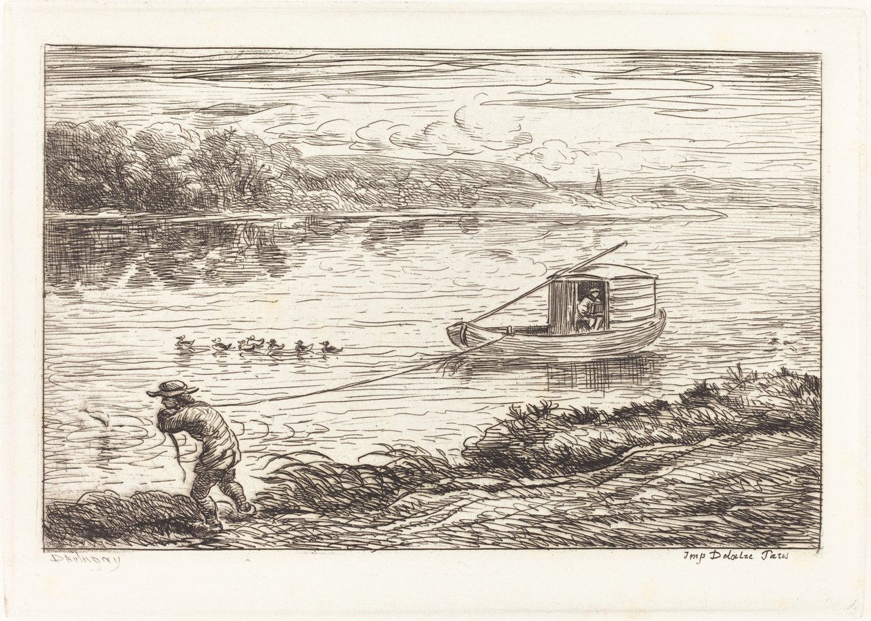 Hyttegutt som trekker tauet av Charles Francois Daubigny