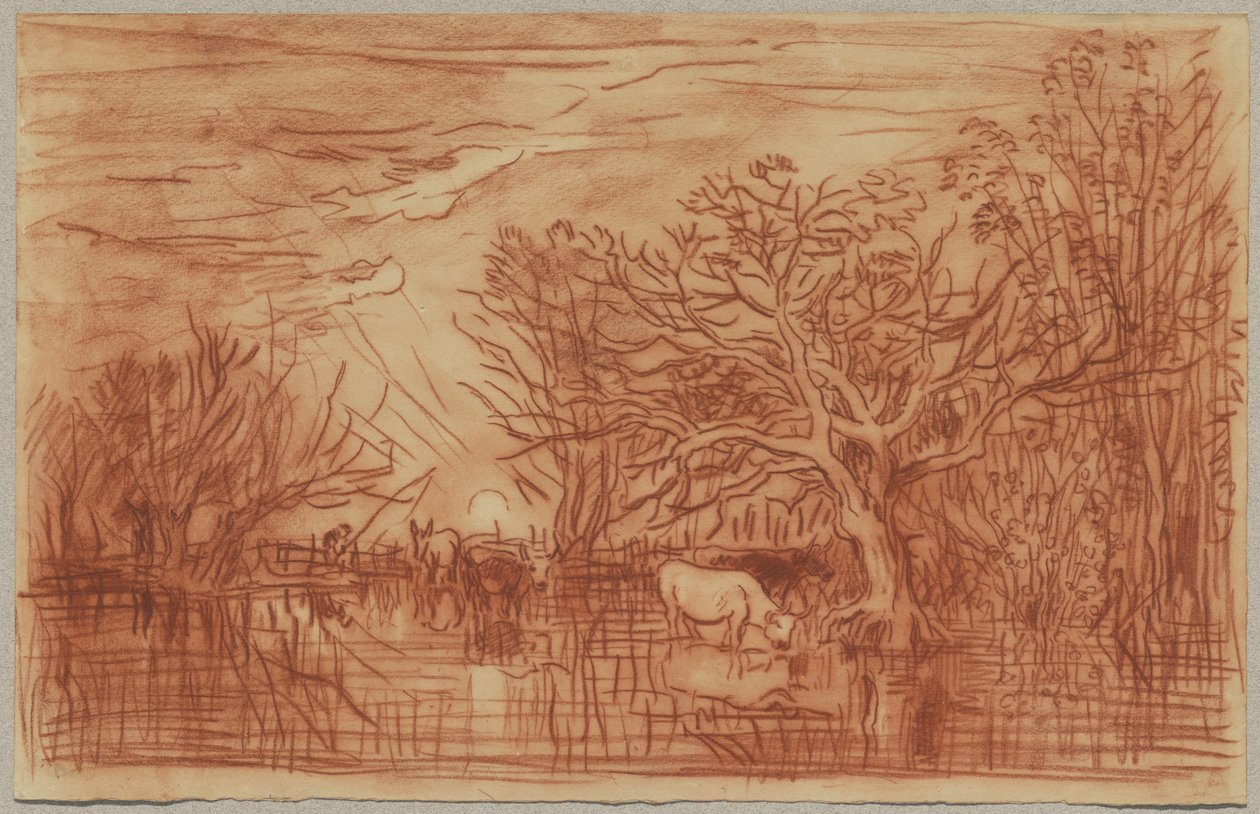 Kyr ved et vannhull, ca. 1863 av Charles Francois Daubigny