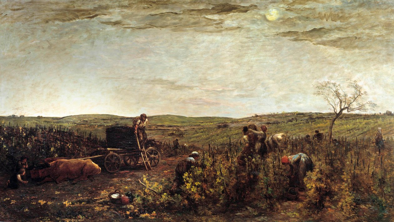 Harvest in Burgundy Maleri av Charles Francois Daubigny (1817-1878) 1863 Søn. 1,72x2,94 m Paris, musee d