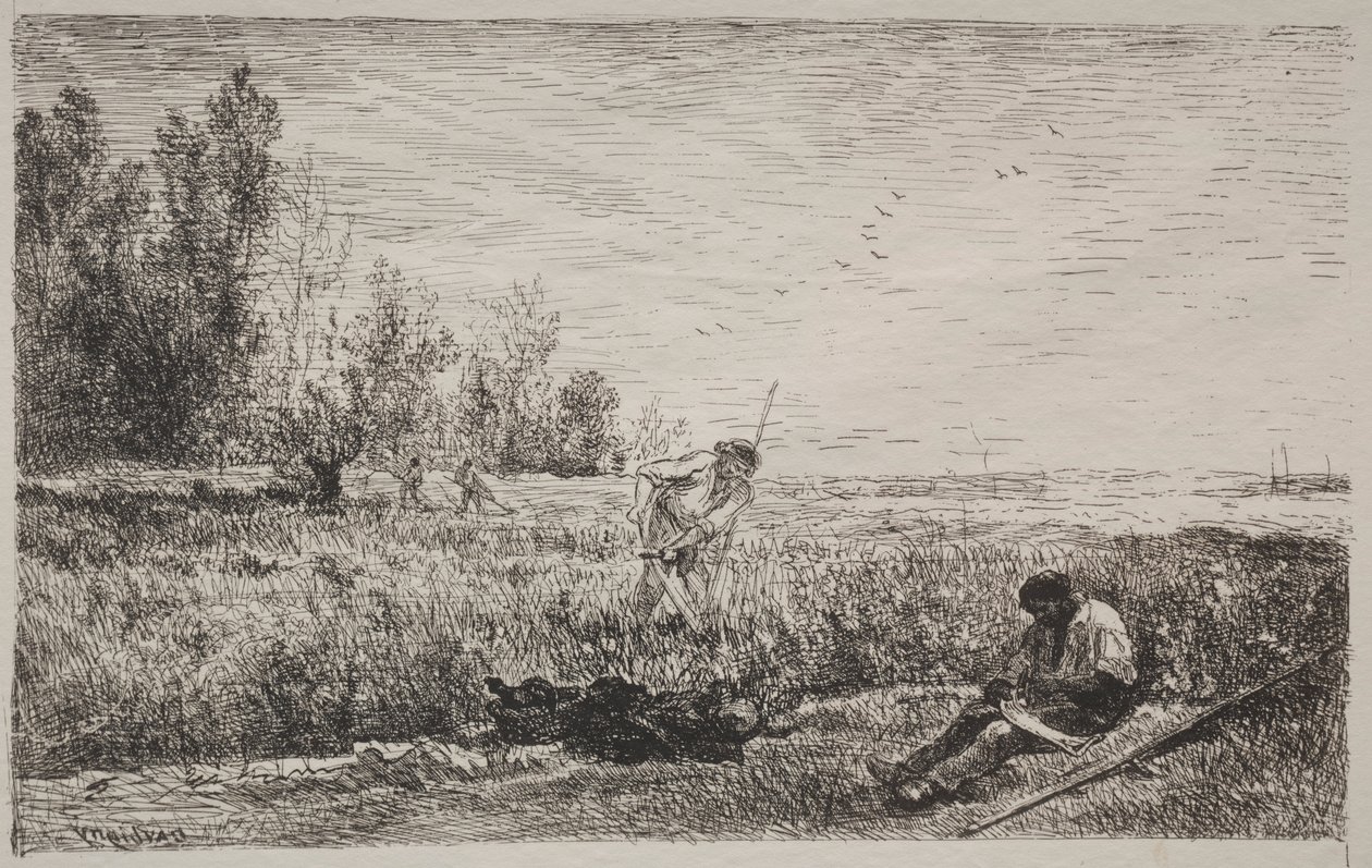 Høyproduksjon, originalt avtrykk 1862, trykt i 1921. av Charles Francois Daubigny