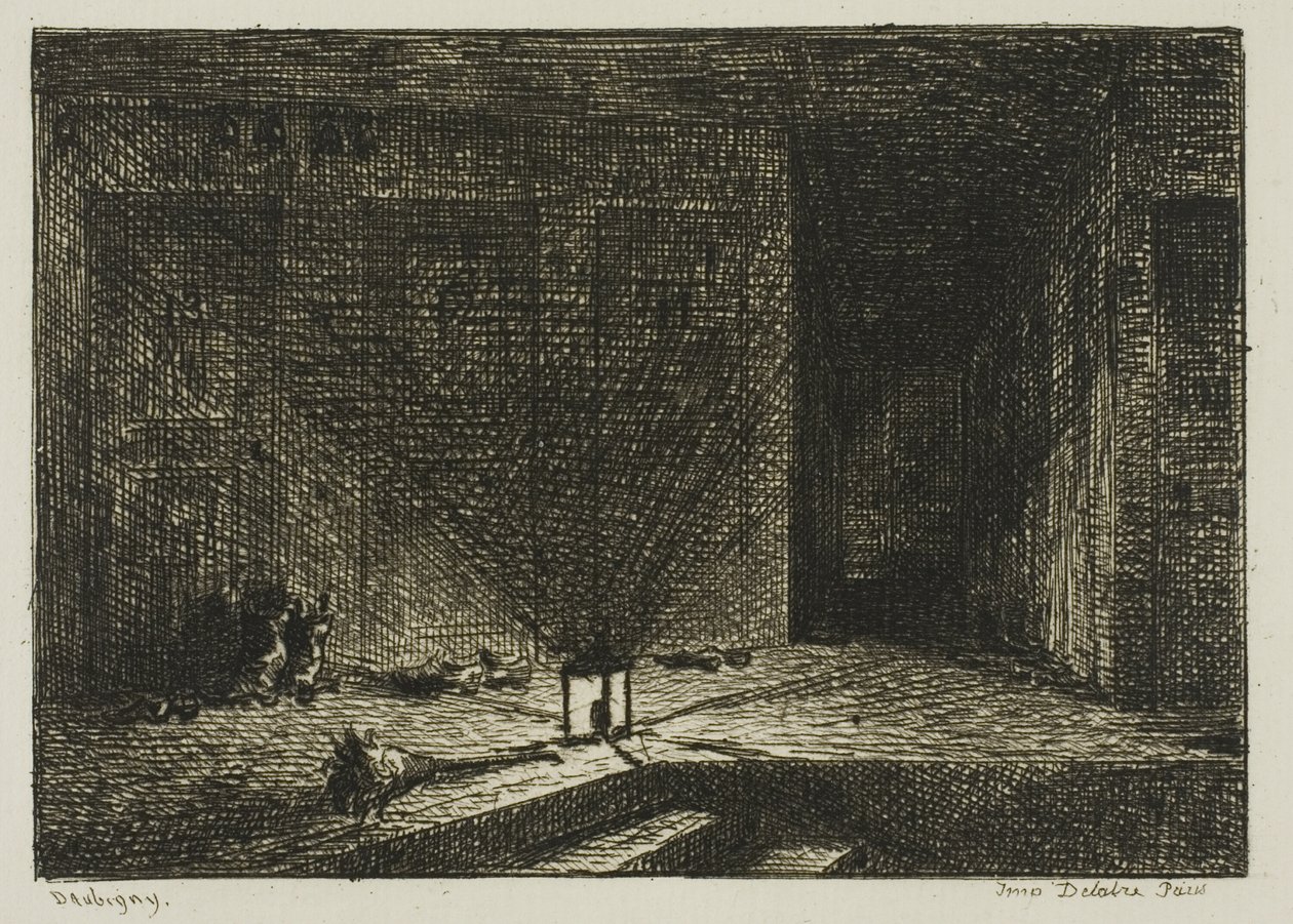Interiør i et vertshus (The Corridor of an Inn) av Charles Francois Daubigny