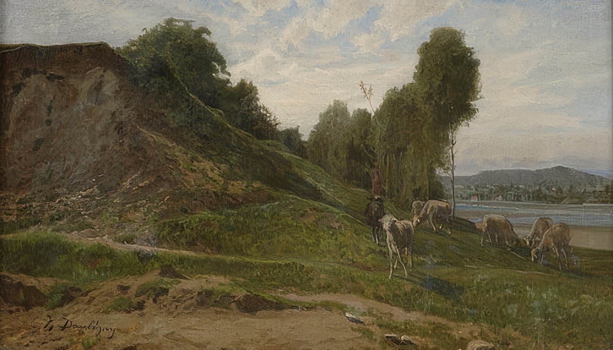 Landskap med sauer. Rundt 1855 av Charles Francois Daubigny