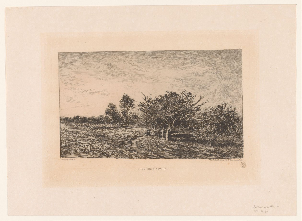 Landskap med epletrær Pommiers og Auvers. (tittel på objekt) av Charles Francois Daubigny