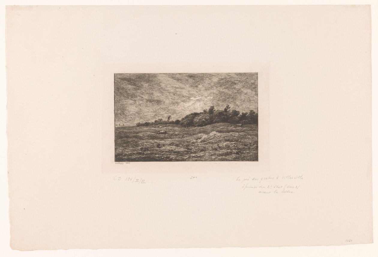 Landskap med beitende storfe og kaniner Le pre des Graves i Villerville av Charles Francois Daubigny