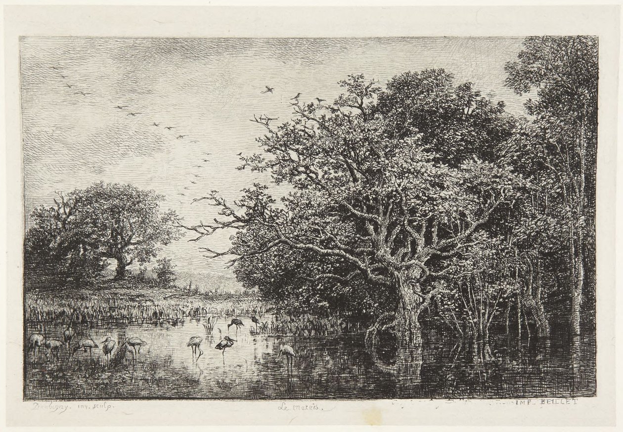 Myr med storker av Charles Francois Daubigny