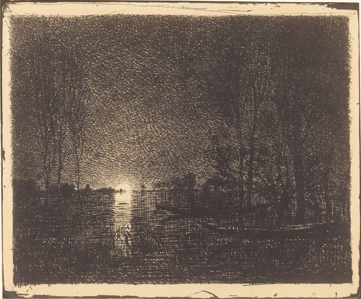 Månebelyst landskap av Charles Francois Daubigny