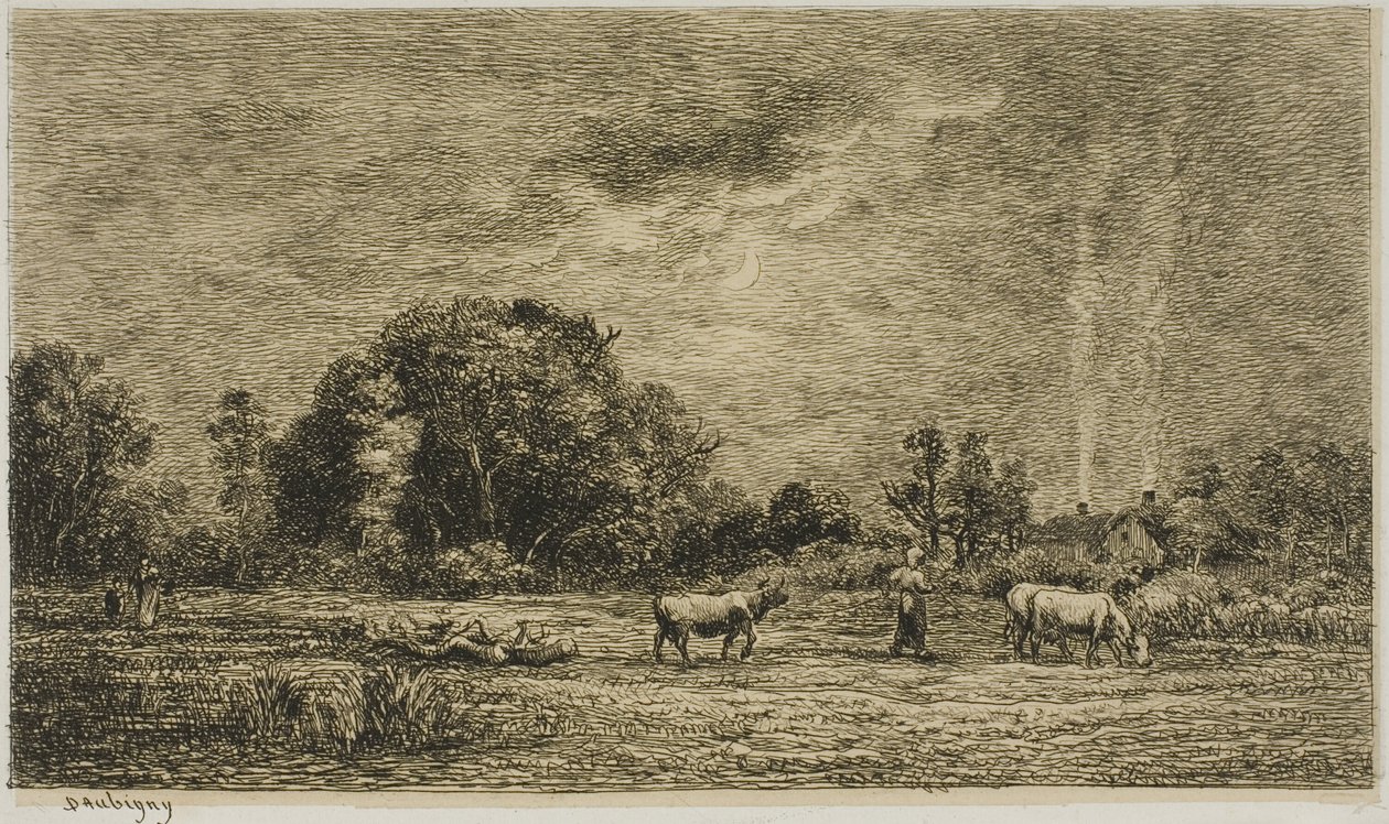 Måneoppgang av Charles Francois Daubigny
