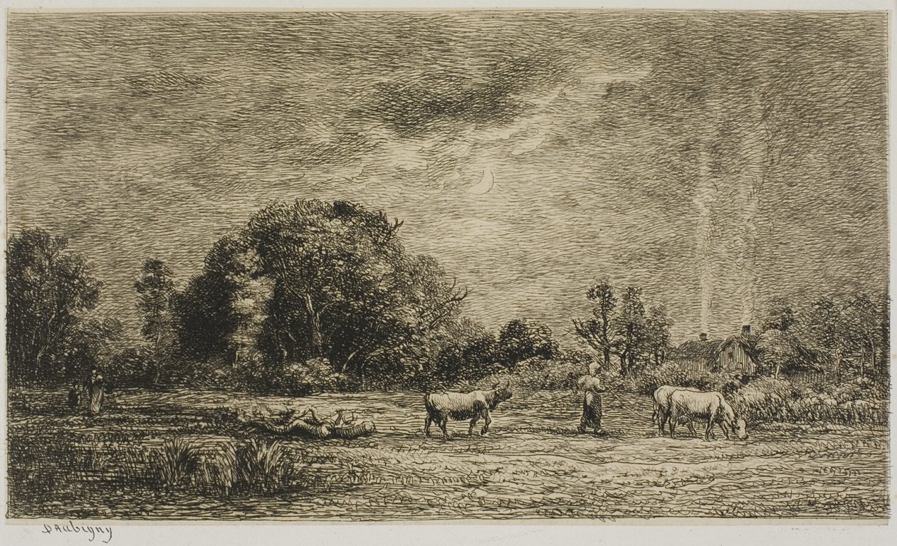 Måneoppgang av Charles Francois Daubigny