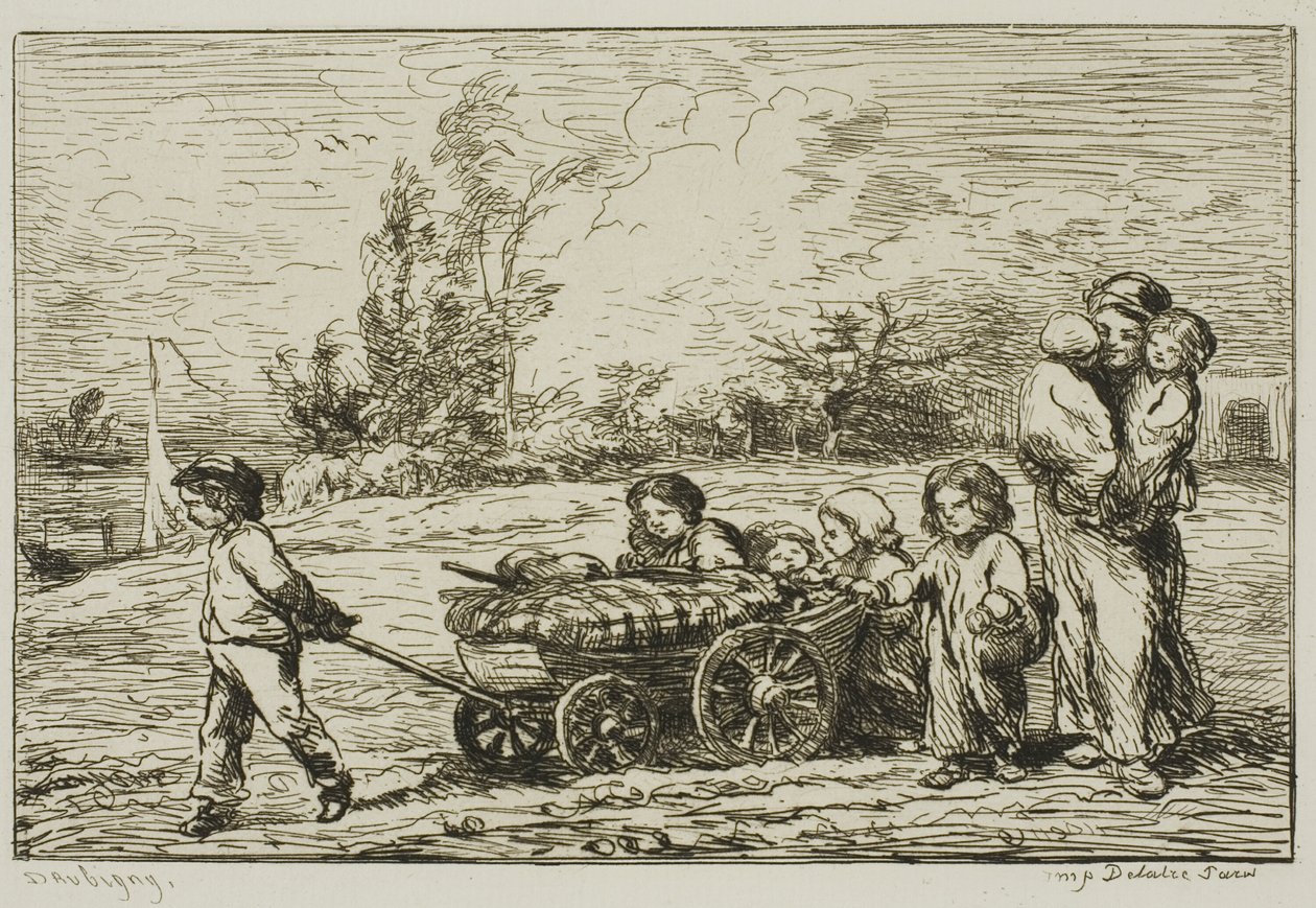 Flytte inn med vognen (The Furnishings of the Boat) av Charles Francois Daubigny