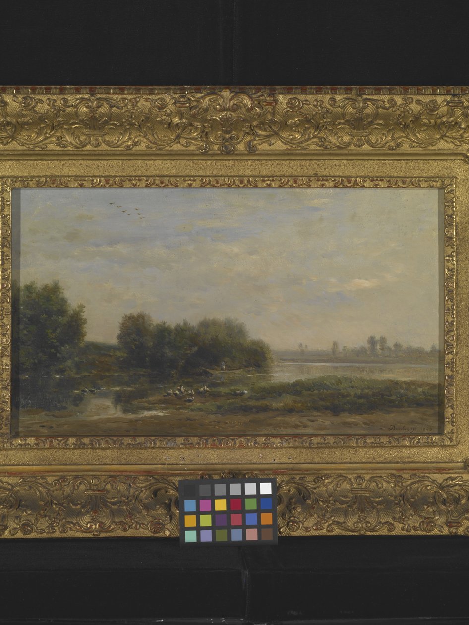 On The Oise (olje på tre) av Charles Francois Daubigny