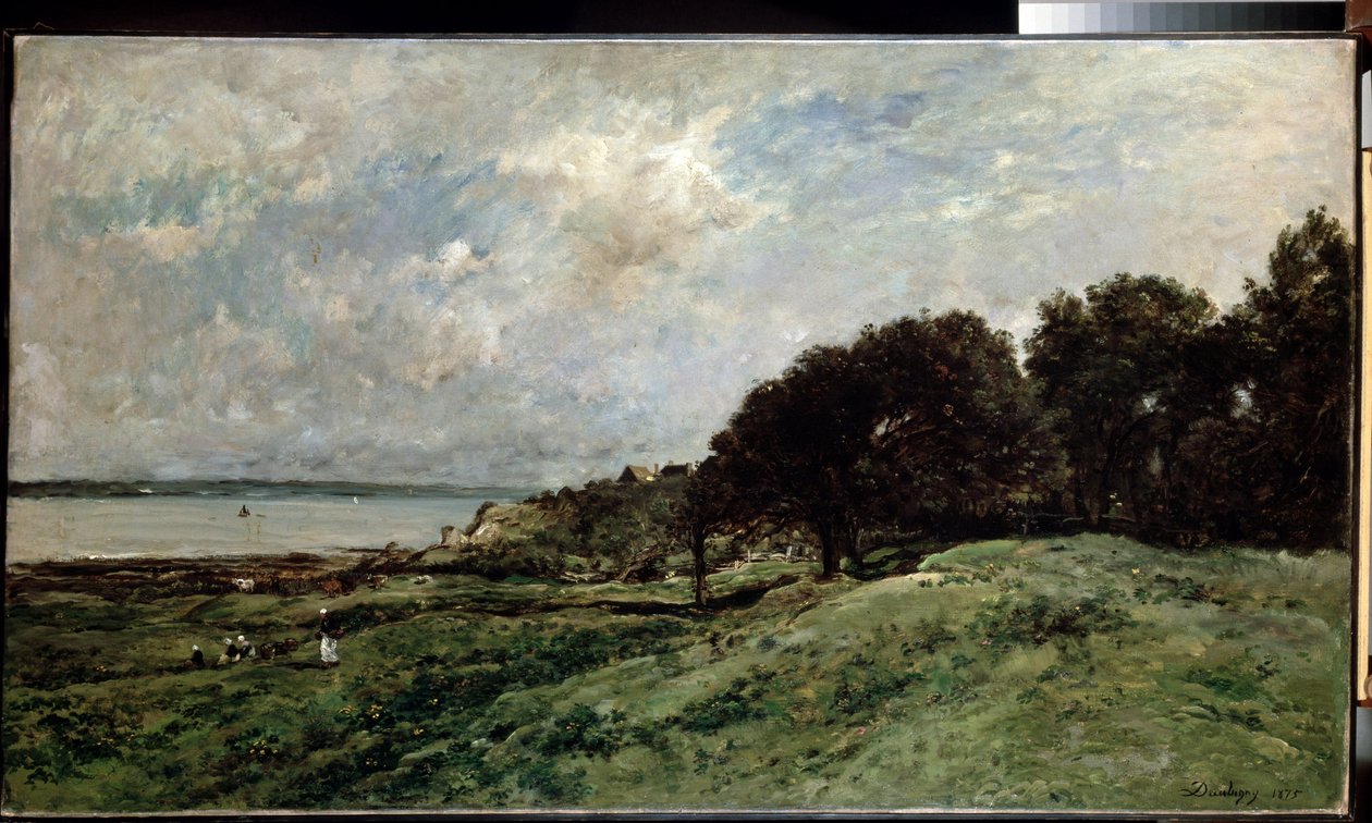 ""sjølandskap nær Villerville i Calvados"" (Kjæra nær Villerville) Maleri av Charles Francois Daubigny (1817-1878) 1875 85x149 cm Hermitage Museum, Saint Petersburg (Saint-Petersbourg) av Charles Francois Daubigny