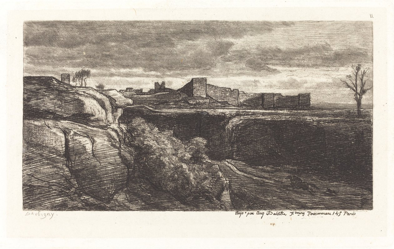 Ruinene av Chateau of Cremieux av Charles Francois Daubigny