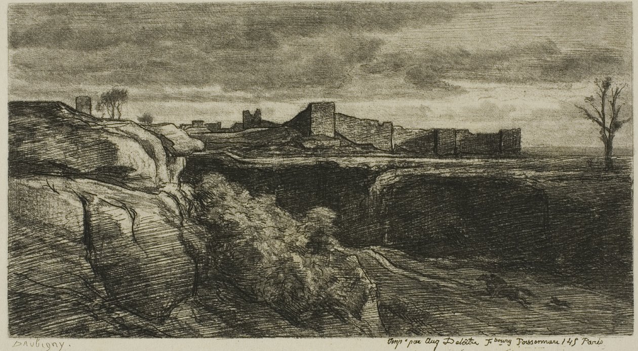 Ruinene av Château of Crémieux (Isère) av Charles Francois Daubigny