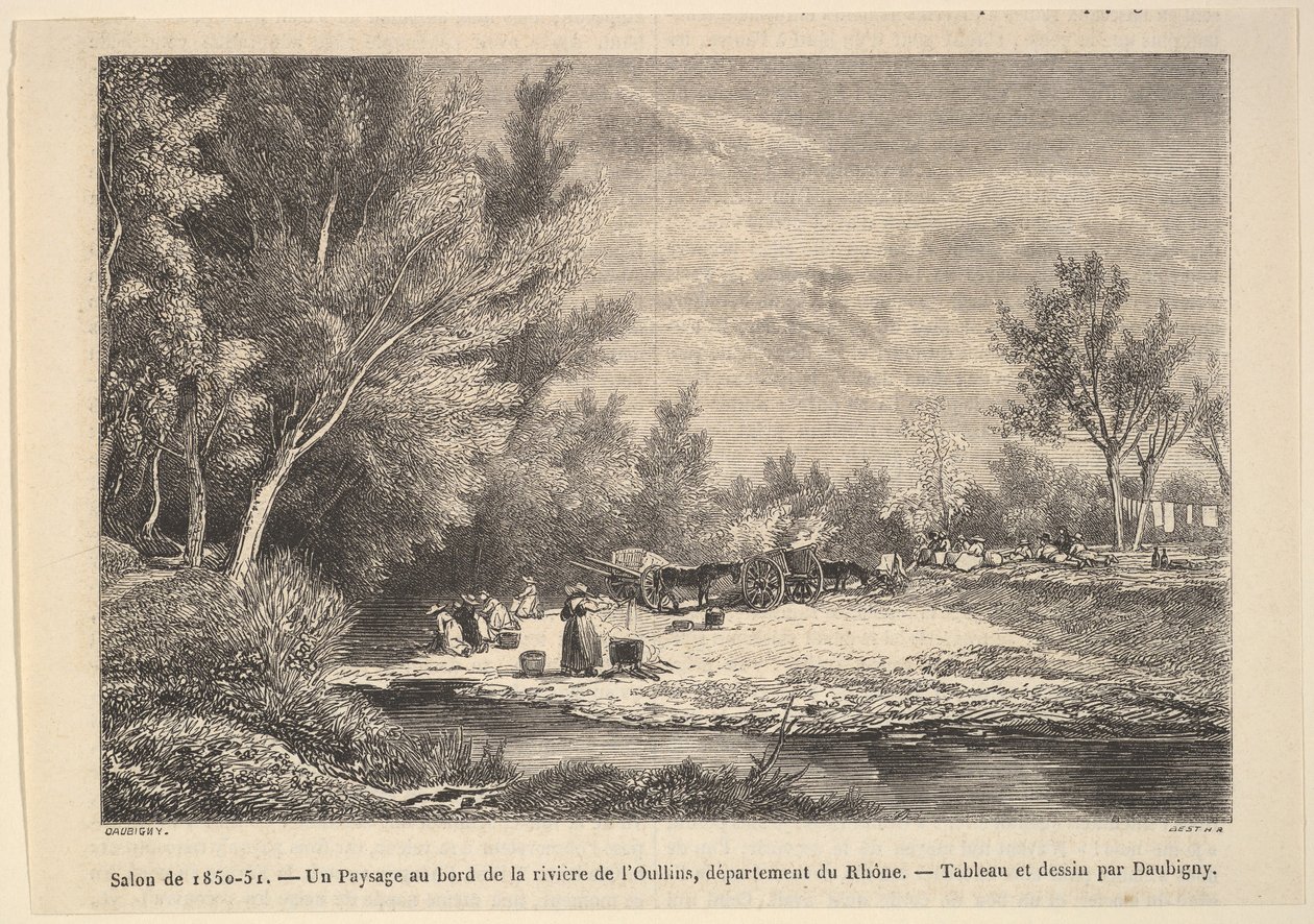 Salon de 1850-51. Landskap langs bredden av elven Oullins, 1850-51. av Charles Francois Daubigny