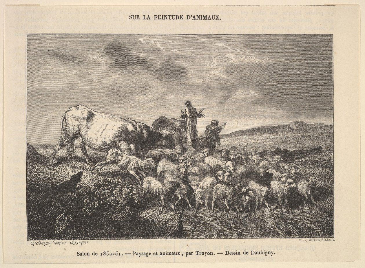 Salong fra 1850-51, Landskap og dyr, av Troyon, 1850-51. av Charles Francois Daubigny