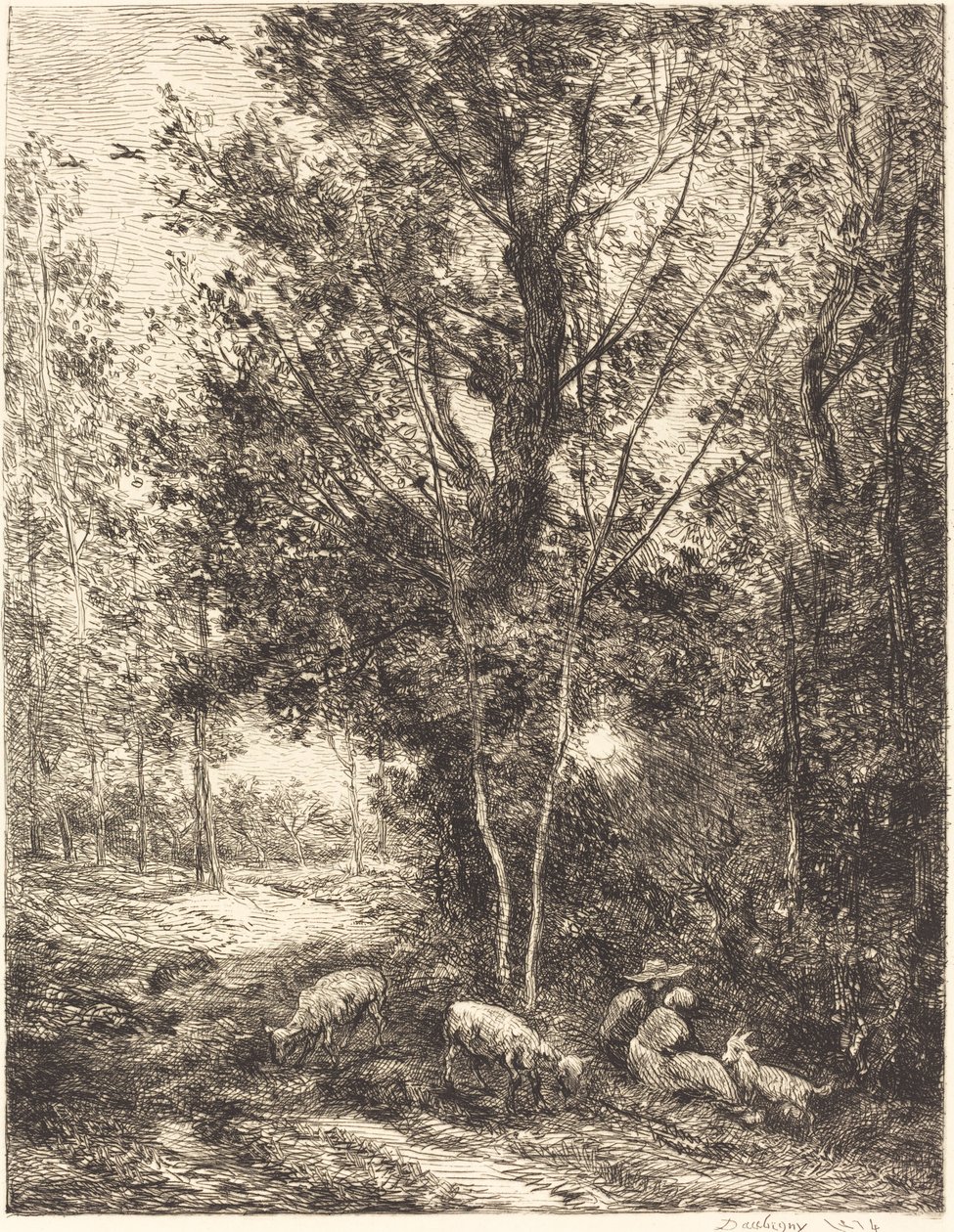 Hyrde og gjeterinne (Le Berger et la bergere) av Charles Francois Daubigny