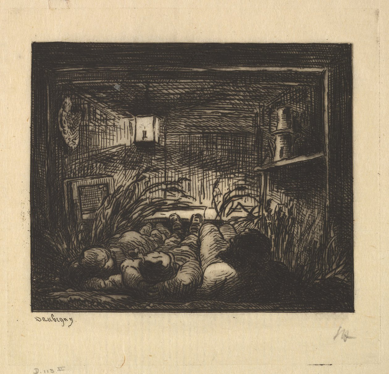 Sov om bord på båten, 1861. av Charles Francois Daubigny