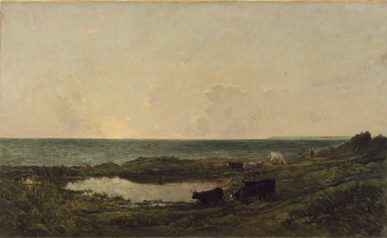 Solnedgang på kysten ved Villerville av Charles Francois Daubigny